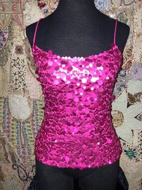 Fuchsia Sequin Spaghetti-Strap Cami Top